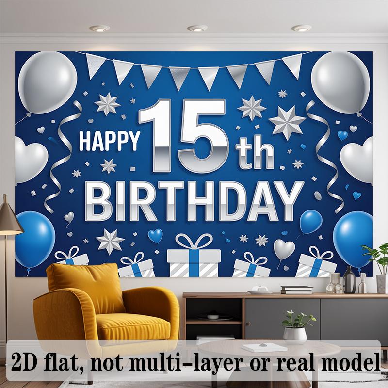 Party Backdrop 15Th Birthday Stars Blue Flat Balloons Number Wedding Celebrations Celebration Photo Booth Front Door Decor