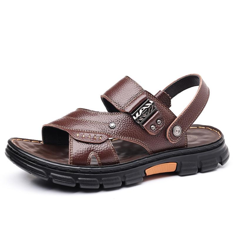 Men's sandals summer new cool slippers men's cowhide thick-soled non-slip middle-aged dual-purpose beach shoes