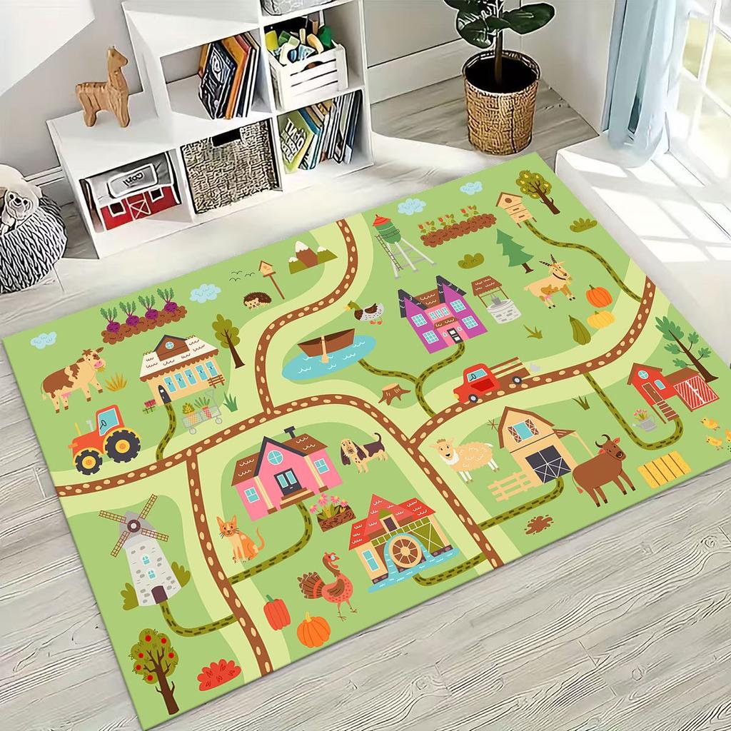 Child Urban City Road Traffic Learning Interactive Game Playroom Rug for Bedroom Living Room Sofa Home Doormat Decor,Non-slip