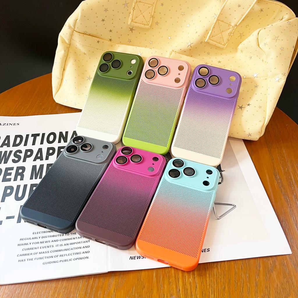 Hollow-Out Heat Dissipation Two-Color Gradient Metallic Paint PC Phone Case for iPhone 17 Air 16 15 14 13 12 Pro Max Back Cover