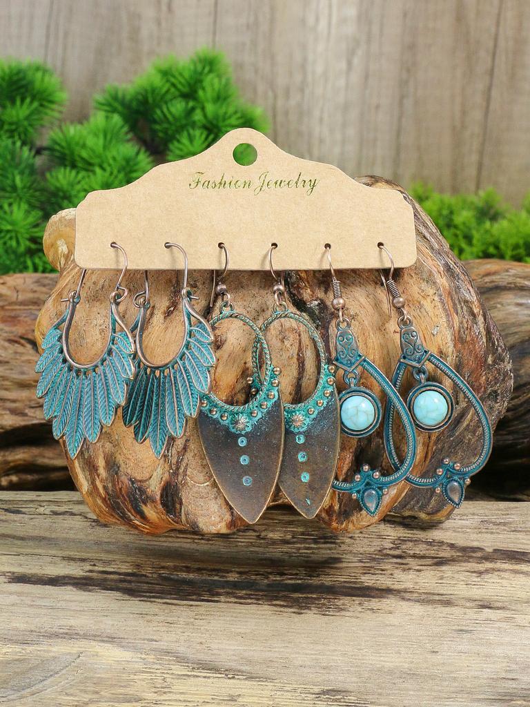 Vintage Bohemian Blue Stone Beads Dropped Earrings for Women's Tassel Ethnic Geometry Long Tassel Earrings Fashion Zircon