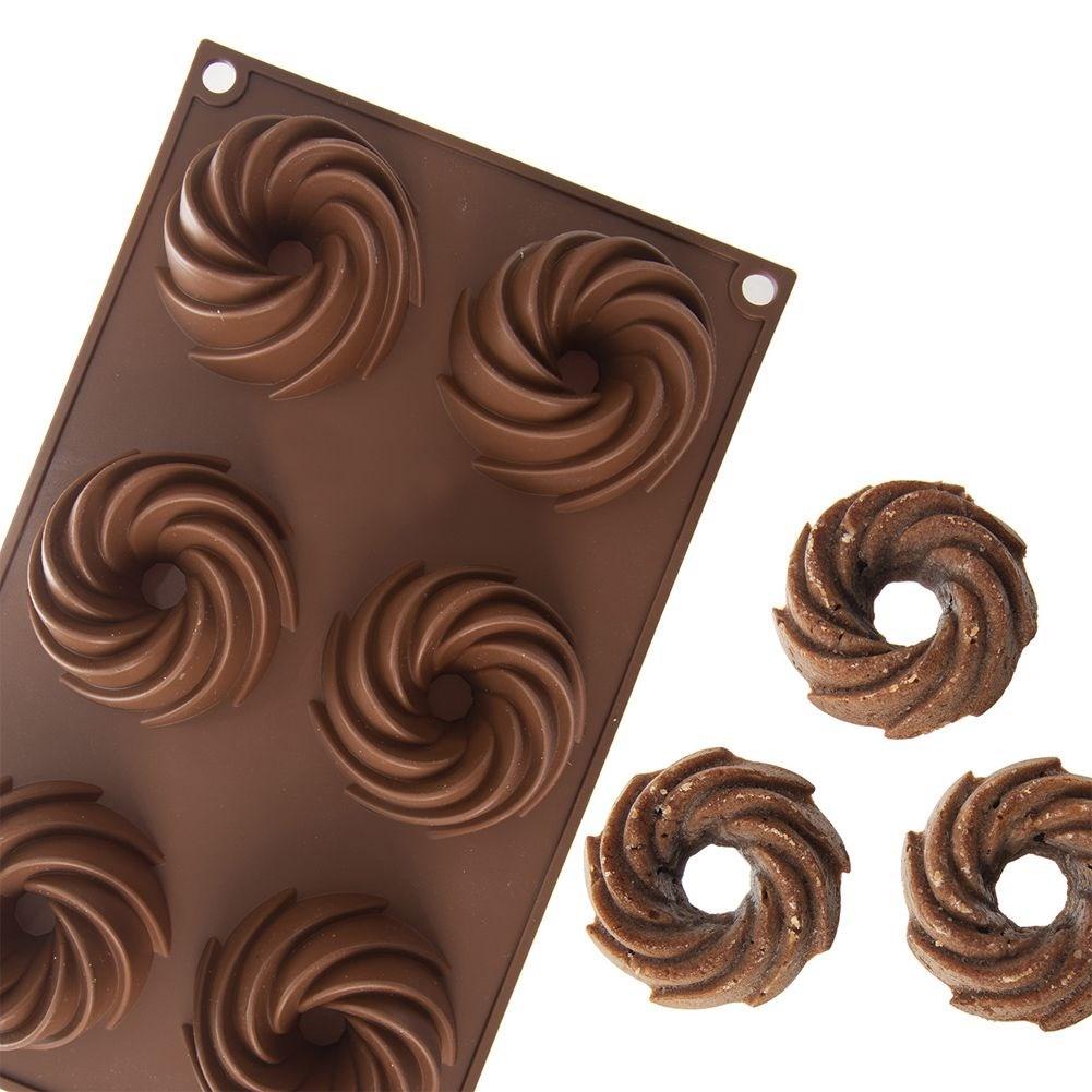 Forma do pieczenia 6 babeczek donutów silikonowa brązowa SILLINIE ORION 151787
