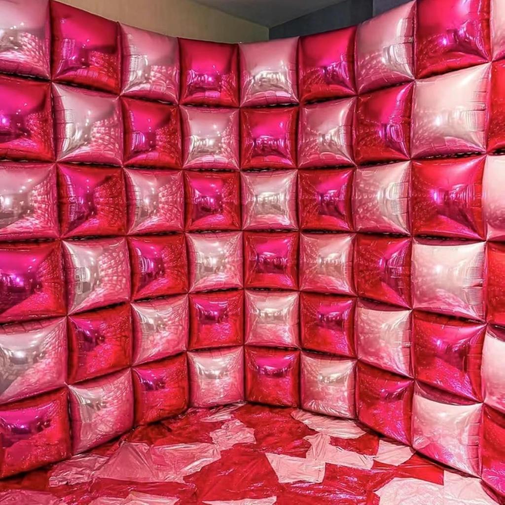 50pcs Hot Pink Square Foil Balloons Wall Double Sided Wedding Balloons Backdrop Arch Kit for Anniversary Valentines Day