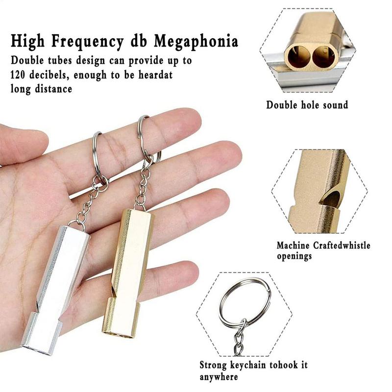 1pc Duals-tube Survival Whistle Lifeguard Camping Safe Survival Whistle Lightweight Aluminum Alloy Loud Waterproof