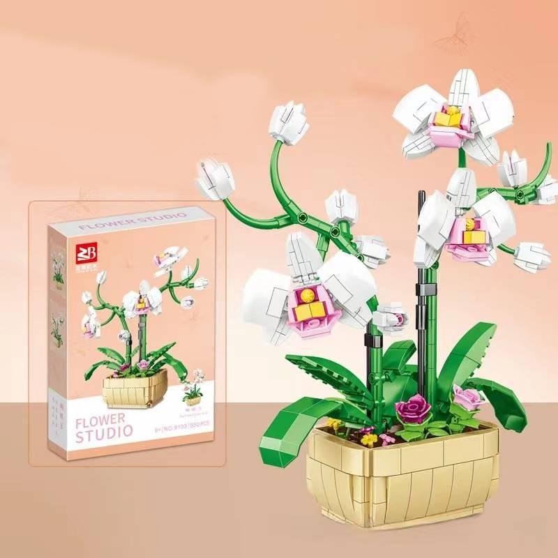 Blocks Building Puzzle Flower Peach Blossom Rose Cherry Blossom Kid Toy Model