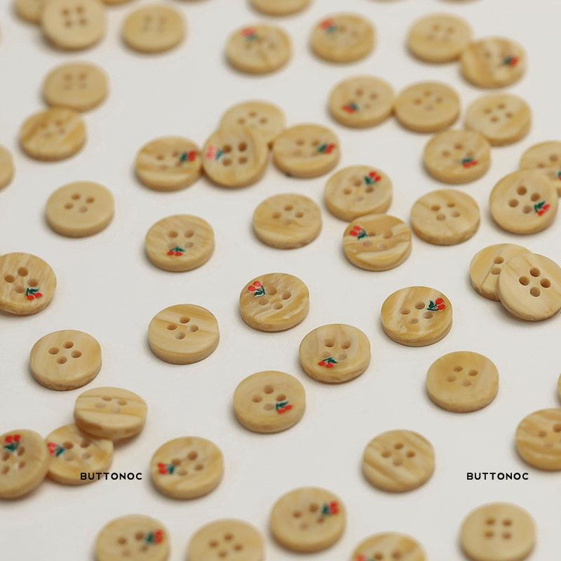 Red Cherry Four-Hole Resin Buttons - Imitation Wood for Children's Wear, Shirts, Ladies' Sweaters, Sleeves, and Collars.
