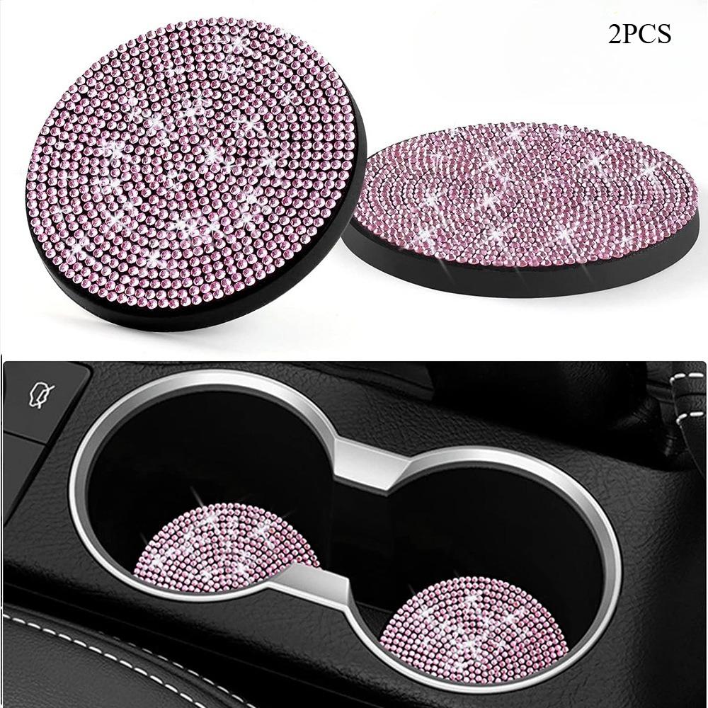 2Pcs Multifunctional Car Diamond Coaster Water Cup Slot Non-Slip Mat Silica Pad Cup Holder Mat Interior Decoration Accessories
