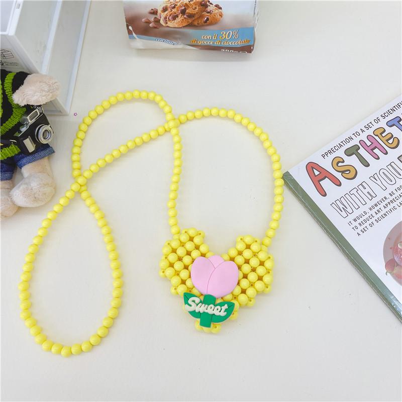 Mini Bolsa Tiracolo de Coração de Pérola Para Crianças Estilosa E Adorável Design Floral Para Meninas