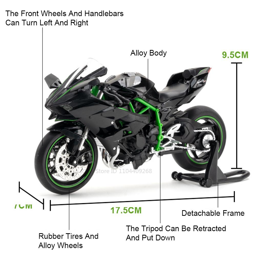 1:12 Kawasaki H2R Ninja ZX-6R Motorcycle Model Toy Car Metal Body Wheel Steering Shock Absorption Motorbike Vehicles Child Gifts