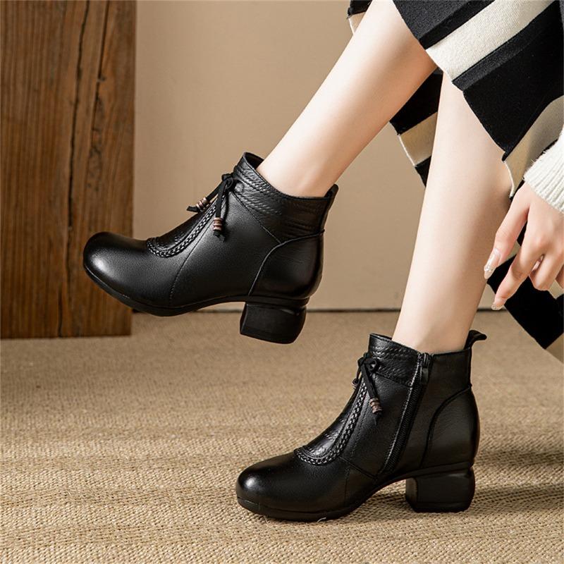 Chunk-heeled Shoes, Ankle Boots, Women's Shoes, Autumn and Winter Round-toed, Retro Soft-soled, Versatile Boots