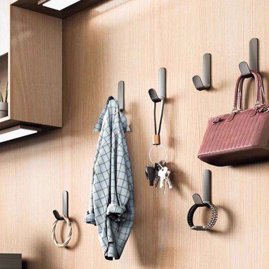 5PCS Adhesive Wall Hooks No Drill Strong Load-Bearing Hooks Durable Carbon Steel Hooks for Bathroom Kitchen Coat Towels