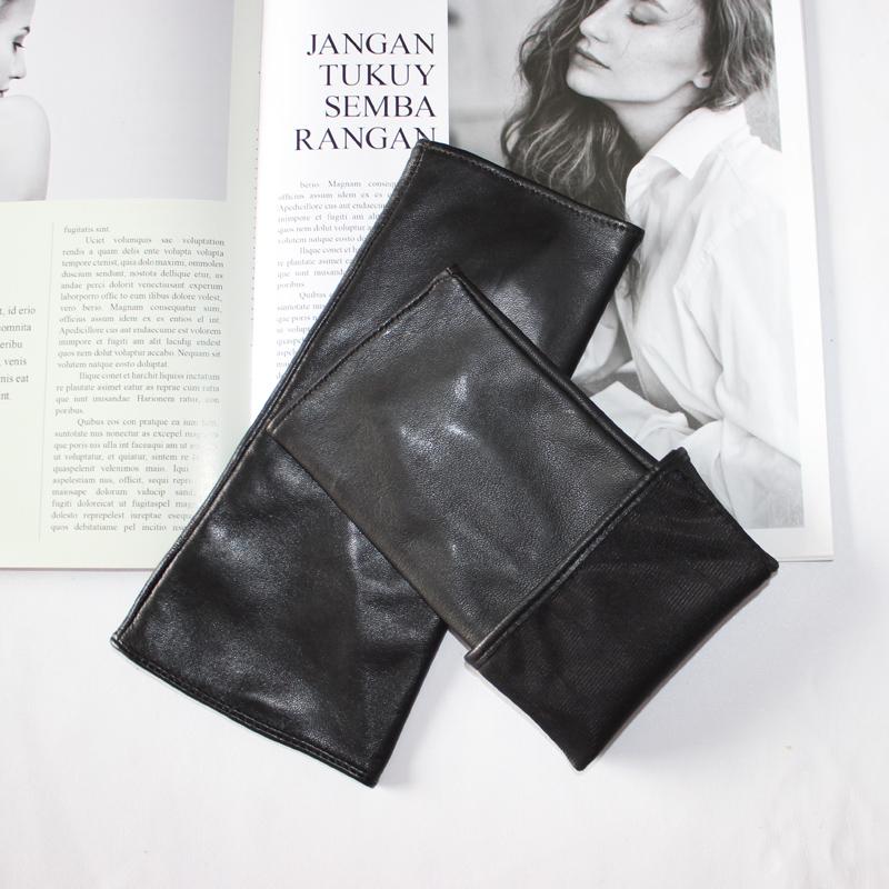 

Женские перчатки без пальцев Черная натуральная кожа Модные овечьи трубки Новый продукт выпущен 8.5