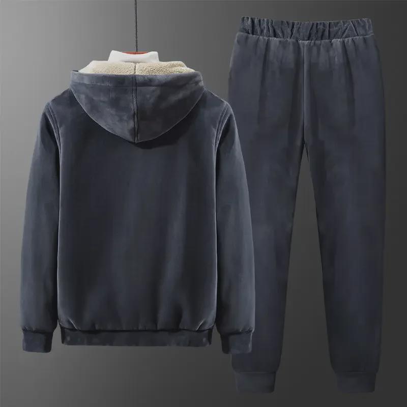 Herre Pluss Størrelse Lammeskinn Hette Sportsdrakt - Fløyel Tykk, Varm Sølvrev Fleece Genser