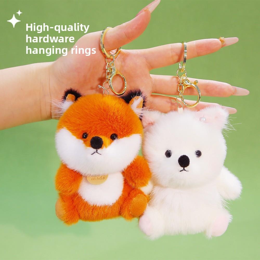 Cute Animal Fox Plush Doll Keychain With Polyester Filling Kids Backpack Pendant