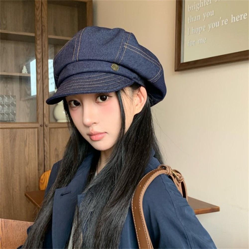 Versatile Octagonal Hats Korean Painter Hat Fashion Denim Beret  Outdoor