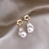 Fashion Simple Baroque Gold Color Irregular Imitation Pearl Dangle Earrings for Women Classic Valentine's Day Daily Wear Zircon