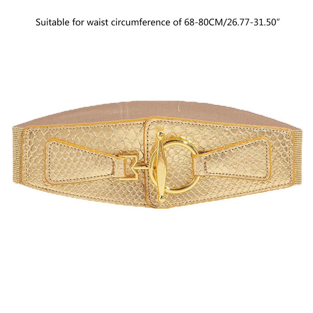 Damen Stretchgürtel Elegant Breites Korsett Dekorativ Glitzernd Metallic Kunstleder Elastischer Taillengürtel mit Legierungsschnalle