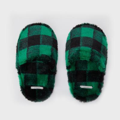 Molliolli Round Faux Fur Indoor Shoes [Green Check]