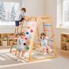 Indoor Playground Jungle Gym, 7-in-1 Wooden Indoor Playground for Kids, 113KG Montessori Climbing Toys Playset with Swing, Monkey Bar, Slide, Wooden