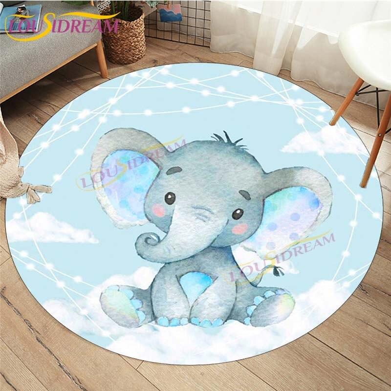 Cute Fox Elephant Printed Round Carpets Fashion Home Cartoon Round Floor Mat Children Rug for Room Baby Play Mat Room Round Rugs
