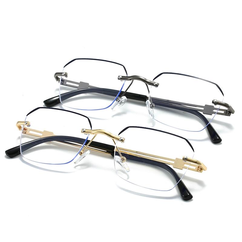 Rimless Square Glasses for Men Women Cut Edge Clear Lens Glasses Fashion Anti Blue Light Computer Glasses