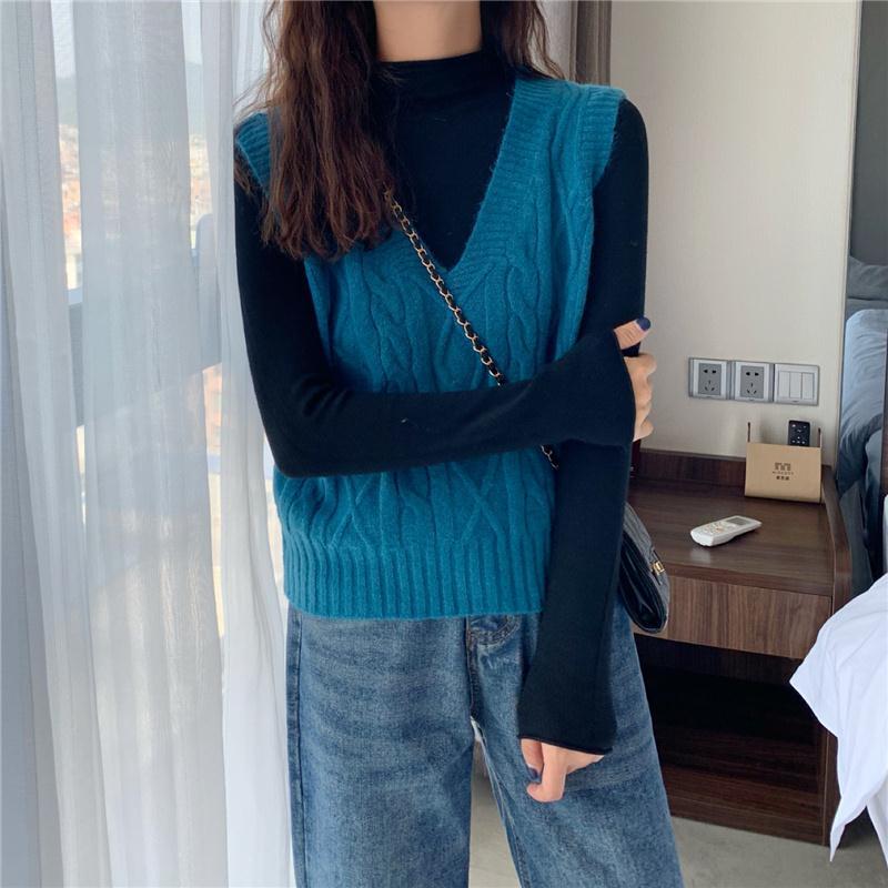 Sweater Vests Warm Sleeveless V-neck Knitted Sweaters Waistcoat Women's Autumn Winter Casual Loose Solid Jumpers Outwear