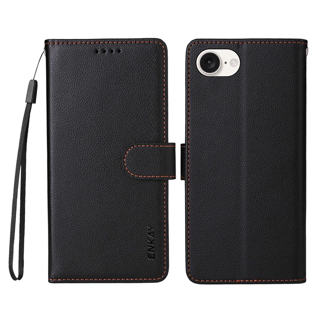 ENKAY HAT PRINCE For iPhone 16e Wallet Case with Strap RFID Blocking Leather Stand Phone Cover
