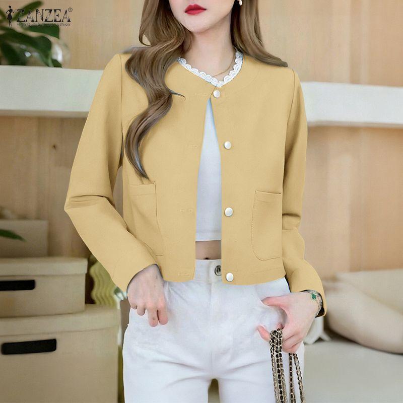 ZANZEA Women Lace Splice Round Neck Casual Long Sleeve Blouse