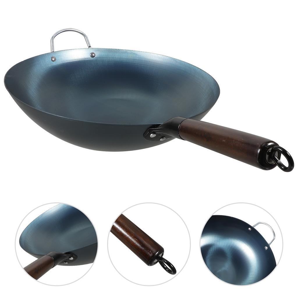 Sartén wok de hierro azul grueso de fondo redondo para cocina de gas, sartenes chinas grandes, herramienta antiadherente para cocina, comedor y bar.