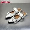 Fashion Luxury Pointed Toe Flats Sandals Shoes For Women 2025 Summer Spring Fashion Buckle Strap Ladies Slingback Female Sandals Shoes