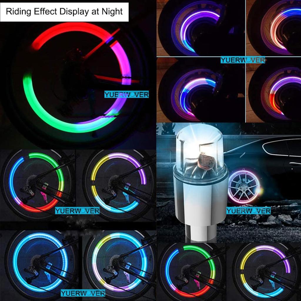 4 Pack LED Valve Stem Caps Lights for Car Tires Wheel Assemblies Auto Motion Light up in Dark Air Neon Bicycle Motorcycle Tyre Bike Truck Golf Cart