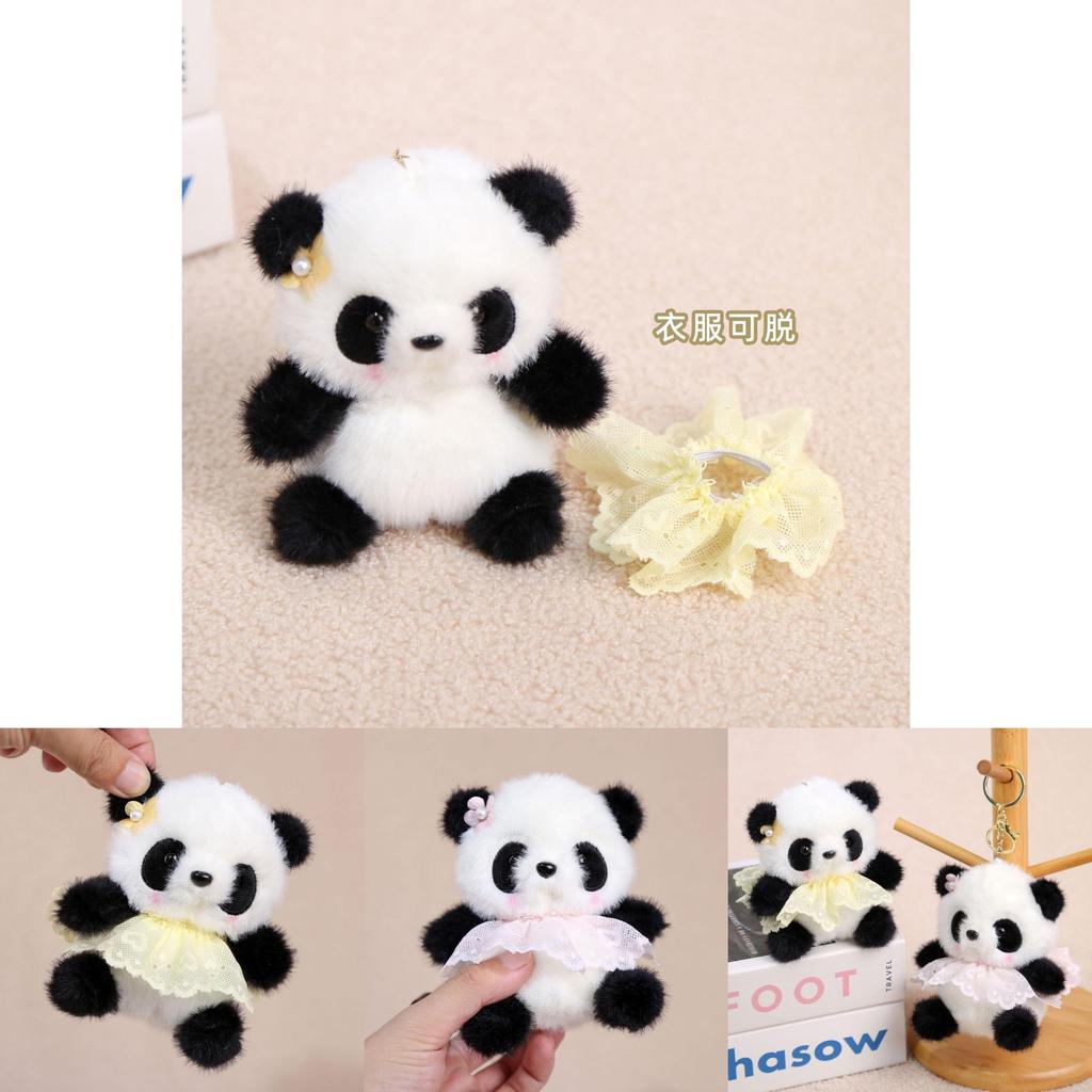 Cute Panda Fairy Plush Doll Keyring With Dresses And Floral Decor For Bag Decor