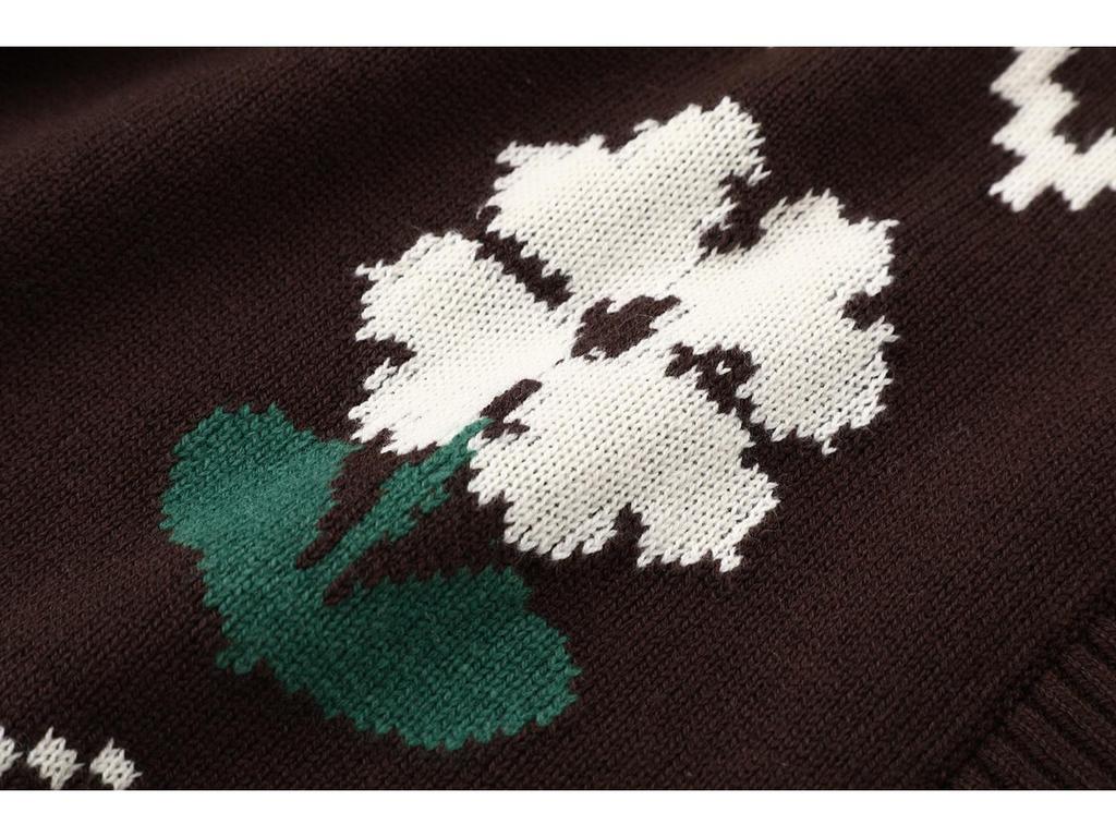 Erhältlich: Damen Strickjacke im Y2K Retro-Stil, Intarsienmuster, Braun, Herbst 2025 - Lässig & Vielseitig