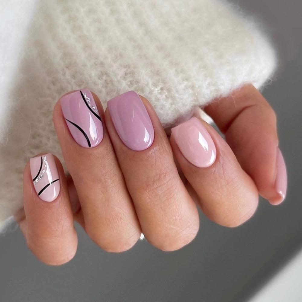 24Pcs Colorful 3D Flower Press On Nails Mid Length Ballet Square False Nails Fashion Wearable Manicure Tips