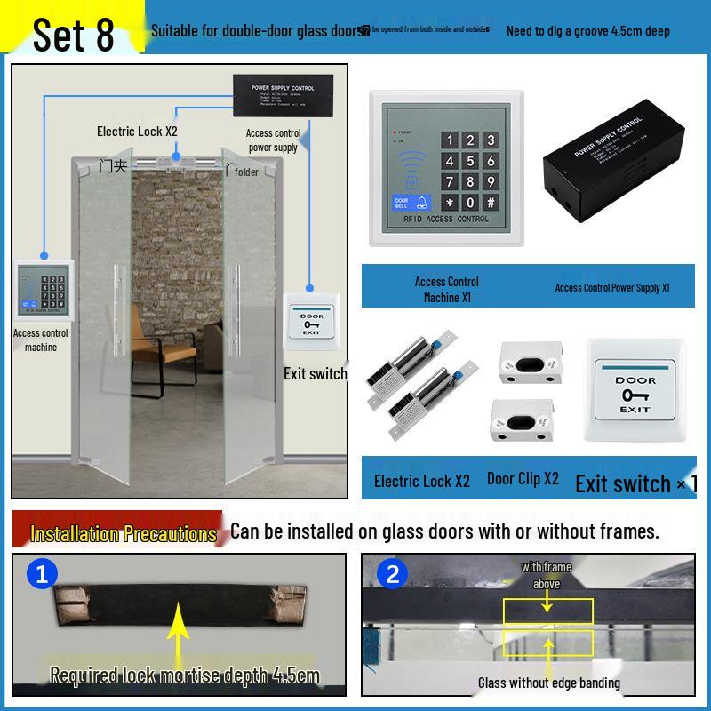 Sistema de Controle de Acesso Ativado por Senha com Leitor de Cartão e Fechadura Eletromagnética para Porta de Vidro
