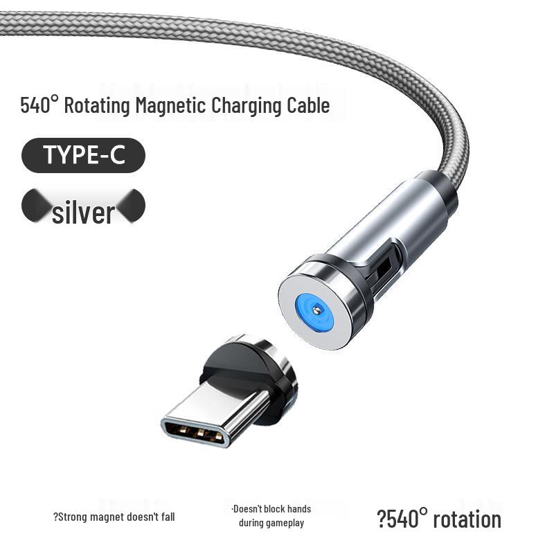 Câble de charge magnétique rotatif à 540°: Câble de données 3-en-1 pliable