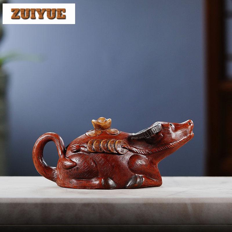 350ml Antique Yixing Purple Clay Teapots Handmade Wealth Cattle Pot Raw Ore Red Mud Tea Maker Kettle With Filter Zisha Tea Set