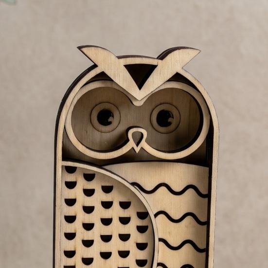 Desktop Owl Sculpture for Office Multi Layer Wooden Figurine, 3D Layered Crafts, Creative Wood Decorative Animal Statues Carving Ornaments Home