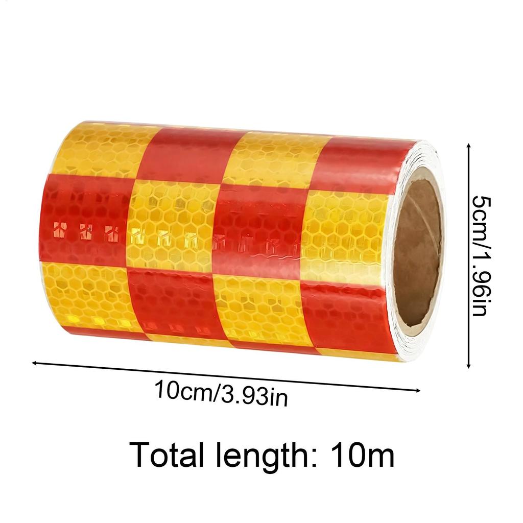 10CMx10M Car Sticker Safety Red Yellow Grid Reflective Decal Warning Reflective Stickers Car Body Film Reflective Strip Decor
