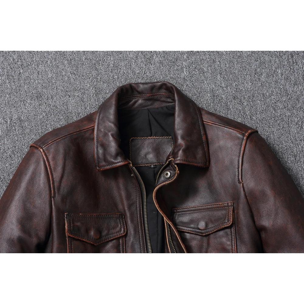 Chinese Size Casual Leather Jacket Men Real Cow Leather Retro Vintage Leather Jackets Mens Jackets