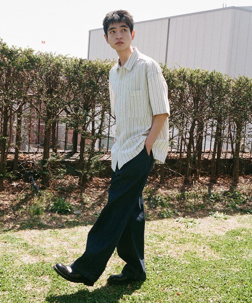 Holliseon Joshua Chambray Stripe Shirt Ecru