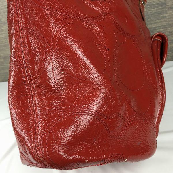 COACH Leather Hand Shoulder Bag Red Enamel Signature Embroidery(USED)