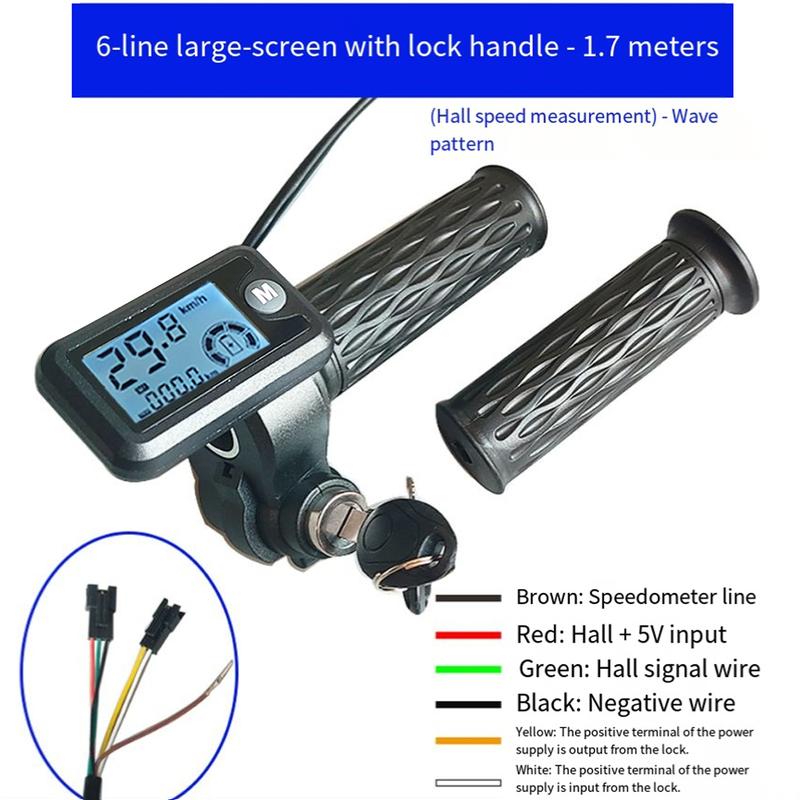 Acelerador de Manillar para Bicicleta Eléctrica con Pantalla LCD para Velocidad y Voltaje Longitud del Cable 170cm Se Adapta a Sistemas de 36/48/60/72V Incluye Par