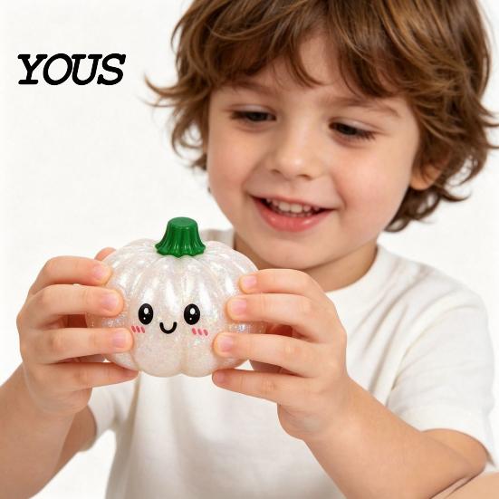 Durable Stress Relief Squeeze Halloween Pumpkin Ball, Soft TPR Golden Glitter Fidget Toy Ball for Kids Adults, Slow Rising Decompression
