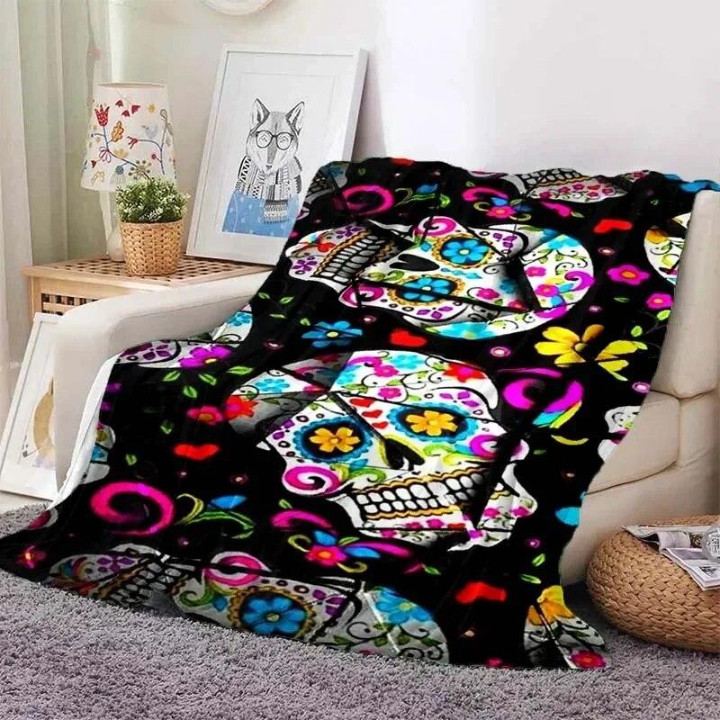 Vintage  Mexican Day of The DeadPattern Blanket Star Art Flannel Thin Blanket Portable Home Travel Office Lunch BreakBlanket