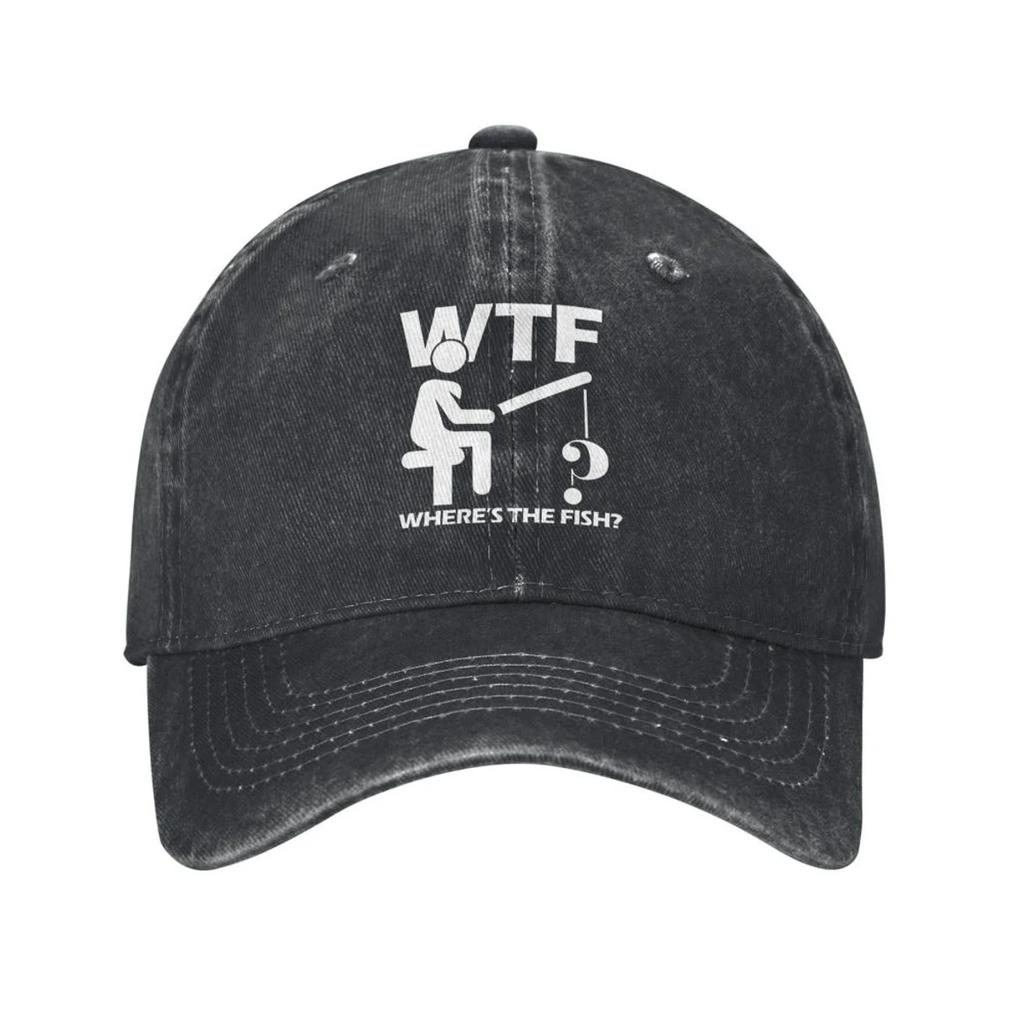 Gdzie jest ryba WTF Czapki baseballowe Unisex Postarzana dżinsowa czapka typu snapback Zabawny wędkarz wędkarz wędkarz Outdoor Bieganie Prezent