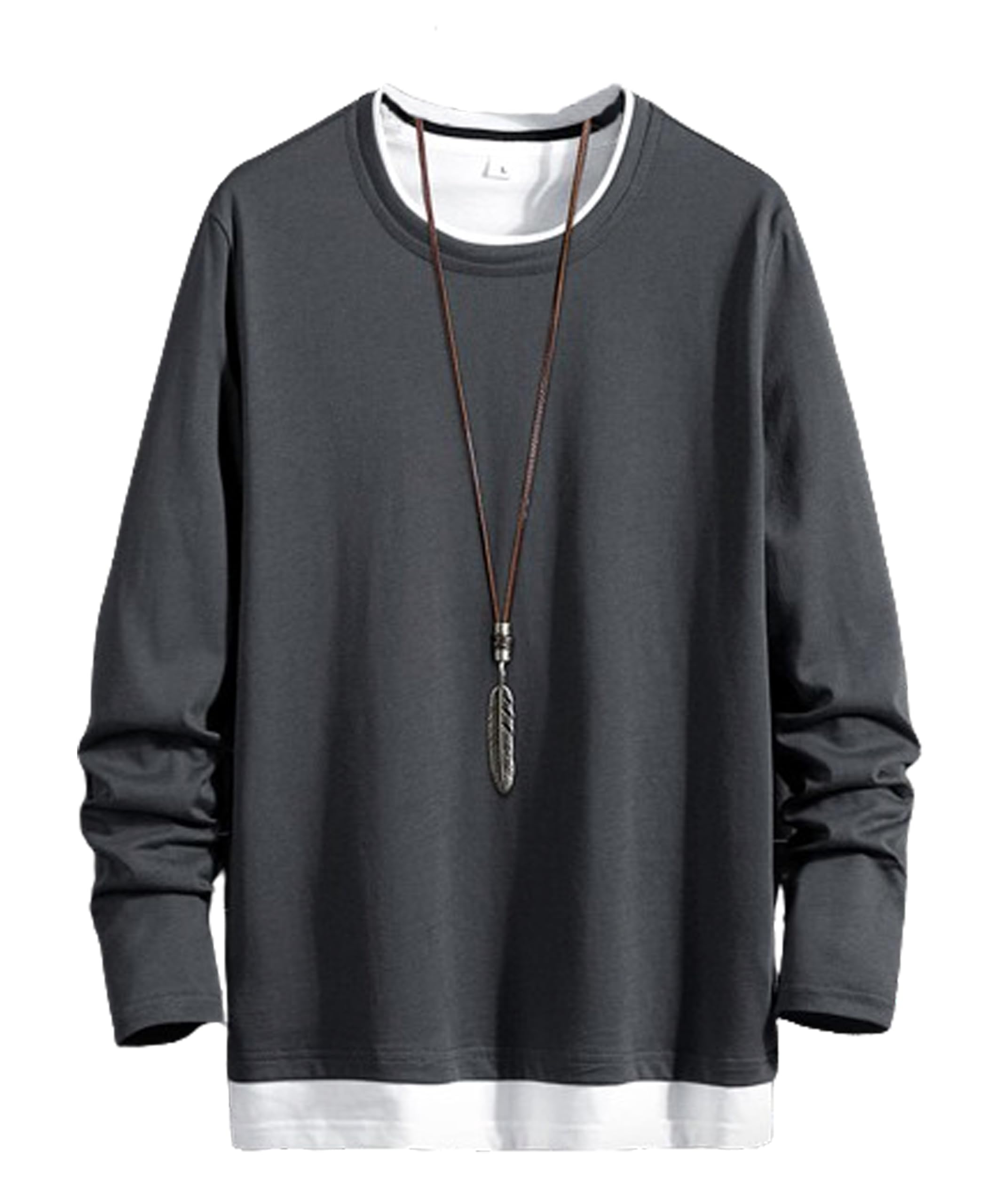 

Long Layered Large Soft to the Clothes [SHANLIANG] Men s T-shirt, Sleeve, Plain, Style, Size, Loose, Touch, Fashion, Pullover, Spring/Autumn (M, Gray) сірий колір