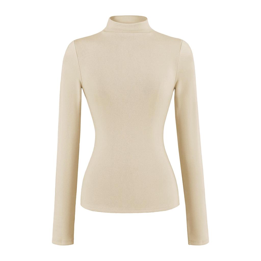 Autumn Winter Brushed Half-High Collar Slimming Pullover Long Sleeve Top 2025