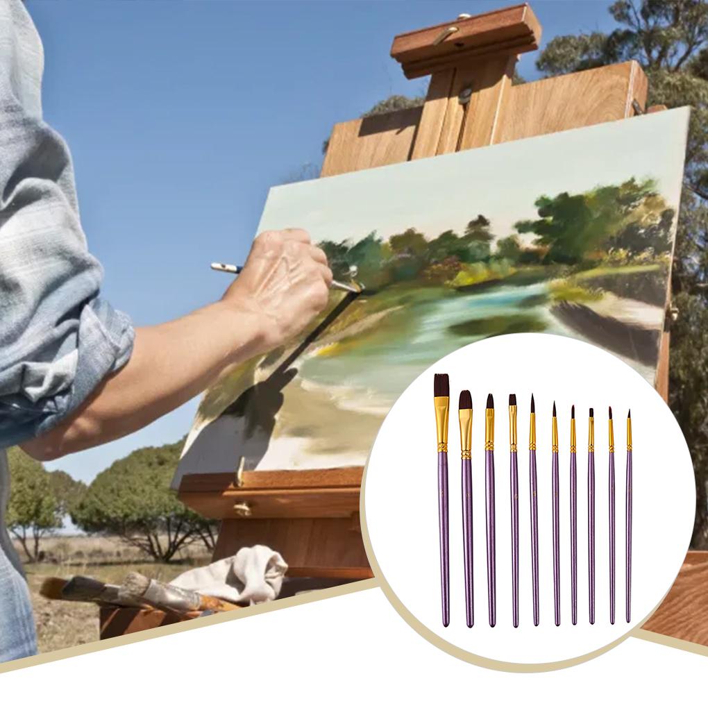 10X Paint Brushes Art Tool Set Aluminum Fine Workmanship Train Practice Practical Watercolor Artist Paintbrush