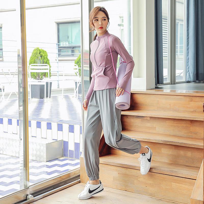 KAIQIAN Women's Long Sleeve Loose Fit Zippered Stand Collar Yoga Top